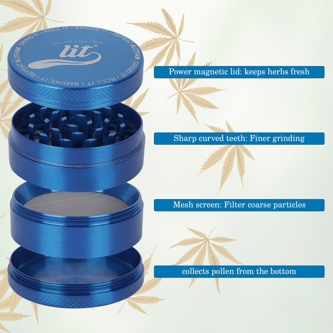 55MM BLUE METAL HERB GRINDER