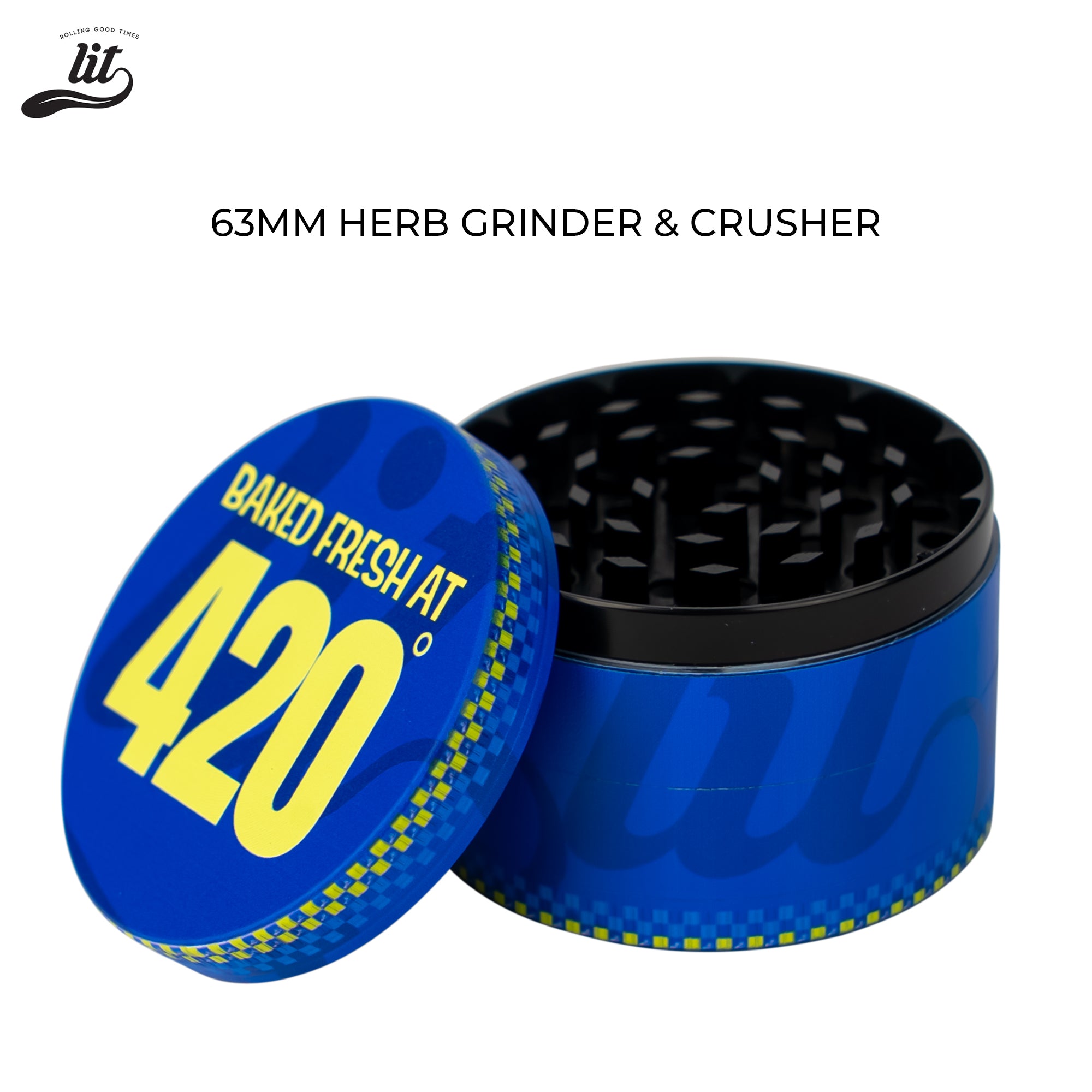 LIT Baked Fresh AT 420 Premium Metallic Herb Grinder (63mm) Herb Grinder | Herb Crusher | LITAF Accessories Blue