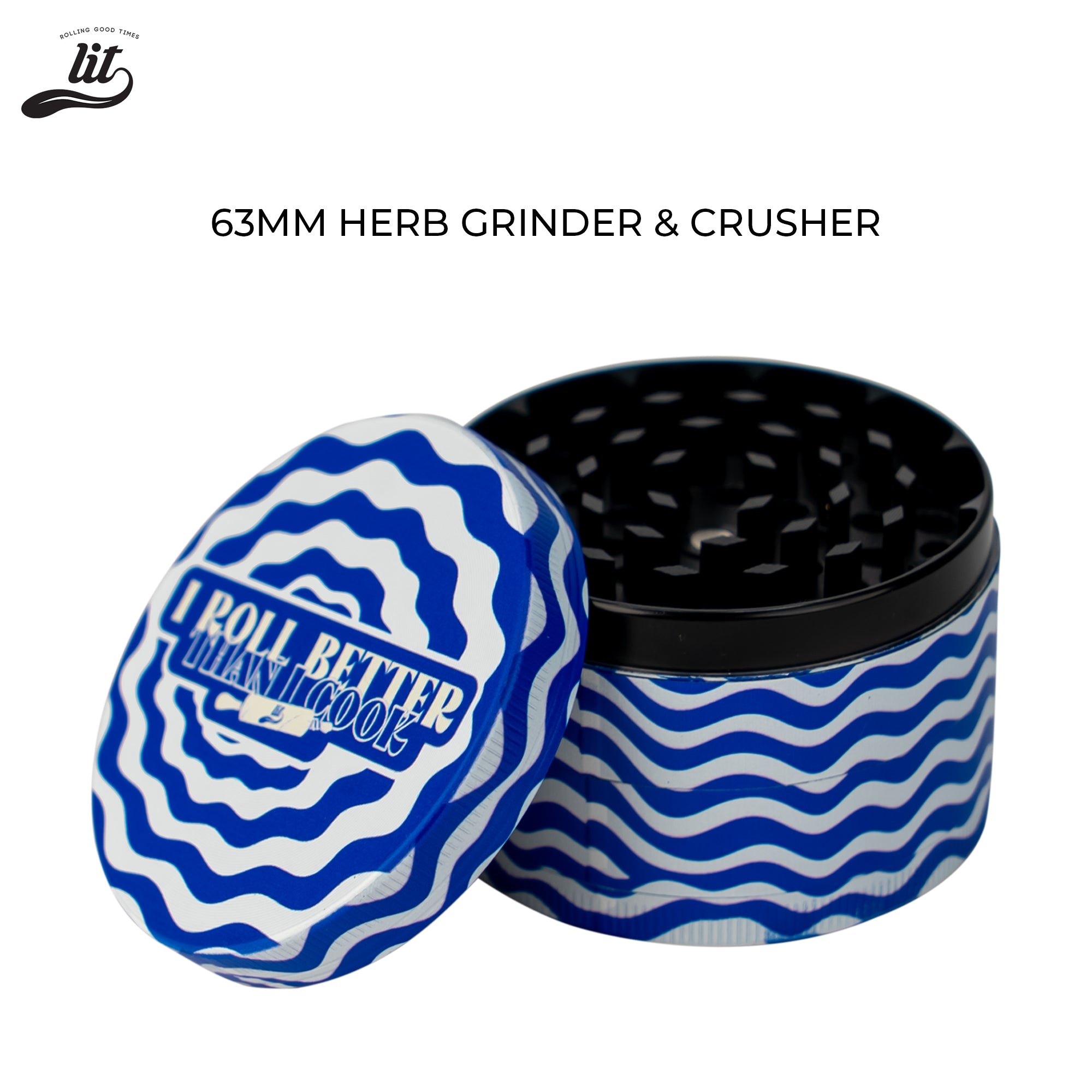 LIT I ROLL Better Than Cook Premium Metallic Herb Grinder (63mm) Herb Grinder | Herb Crusher | LITAF Accessories Blue & White