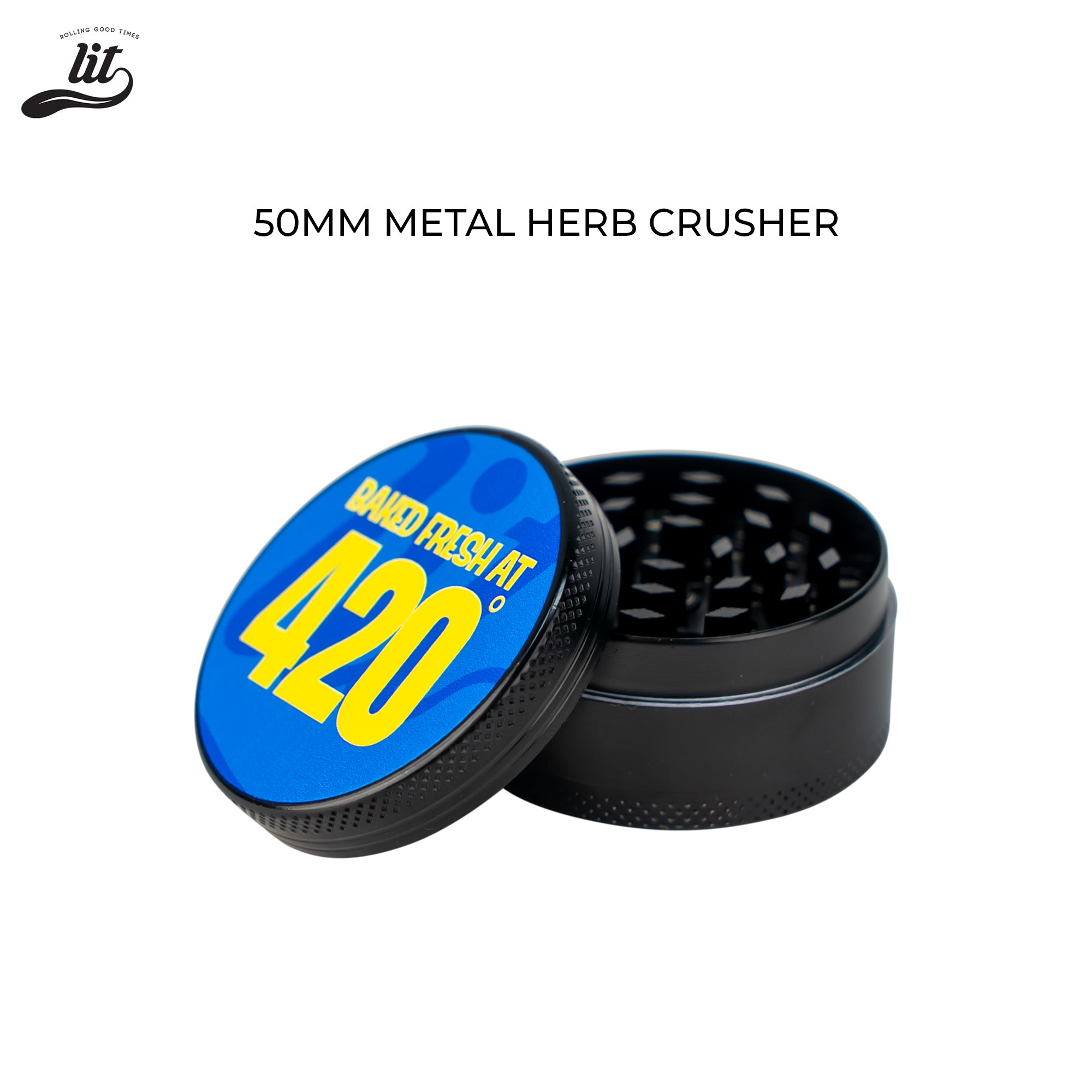 LIT Baked Fresh AT 420 Premium Metallic Herb Grinder (50mm) Herb Grinder | Herb Crusher | LITAF Accessories Black