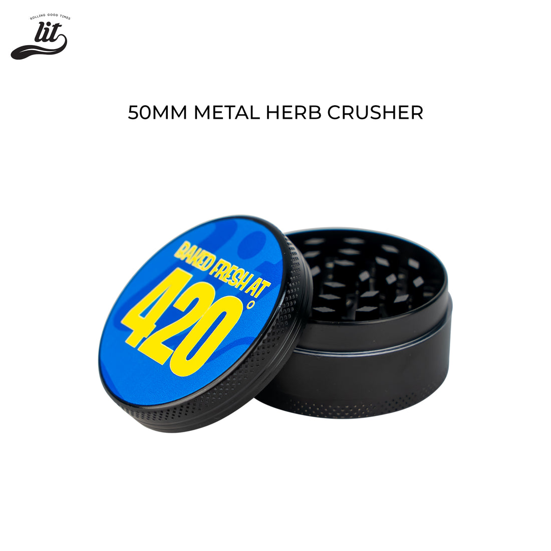 LIT Baked Fresh AT 420 Premium Metallic Herb Grinder (50mm) Herb Grinder | Herb Crusher | LITAF Accessories Black