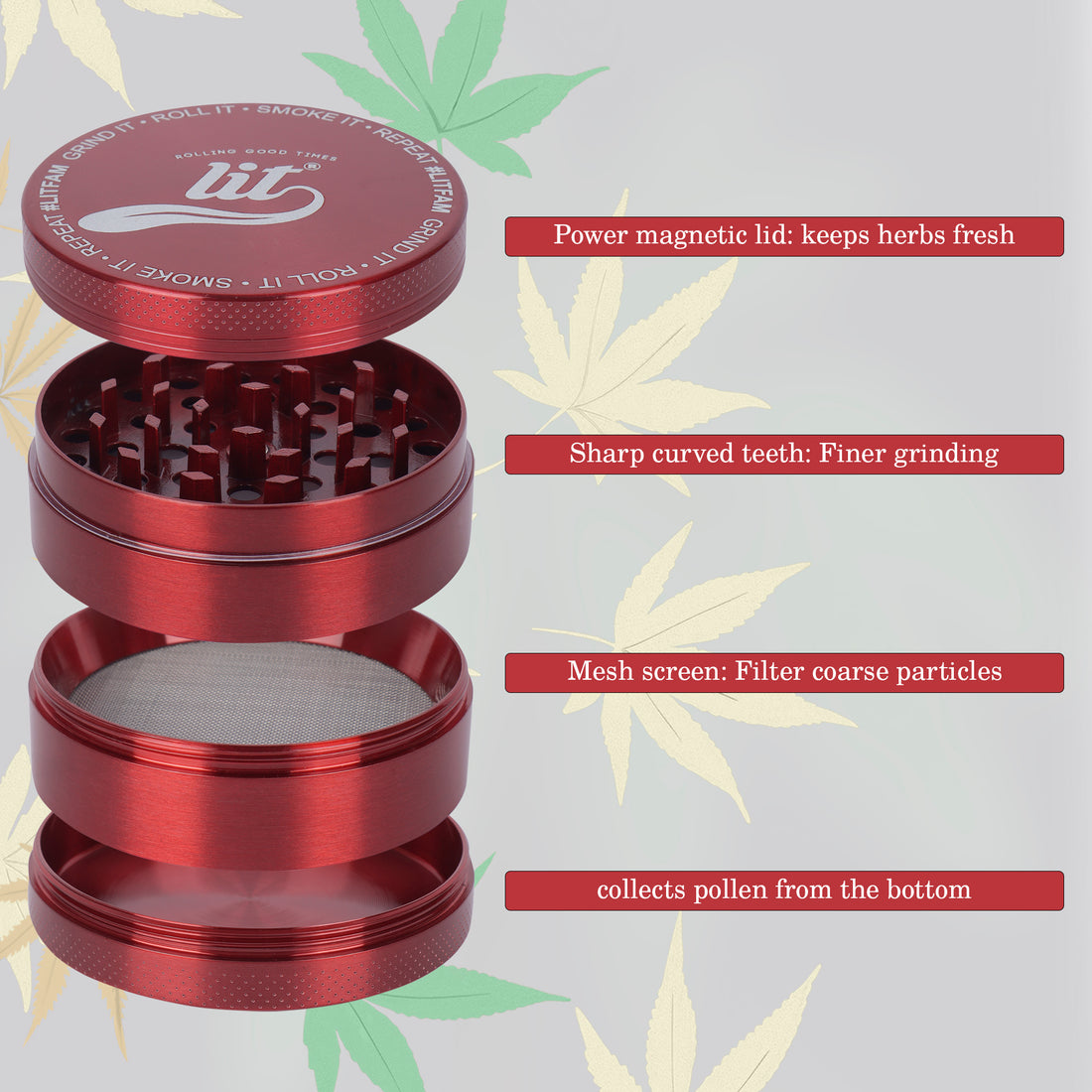 63MM RED METAL HERB GRINDER