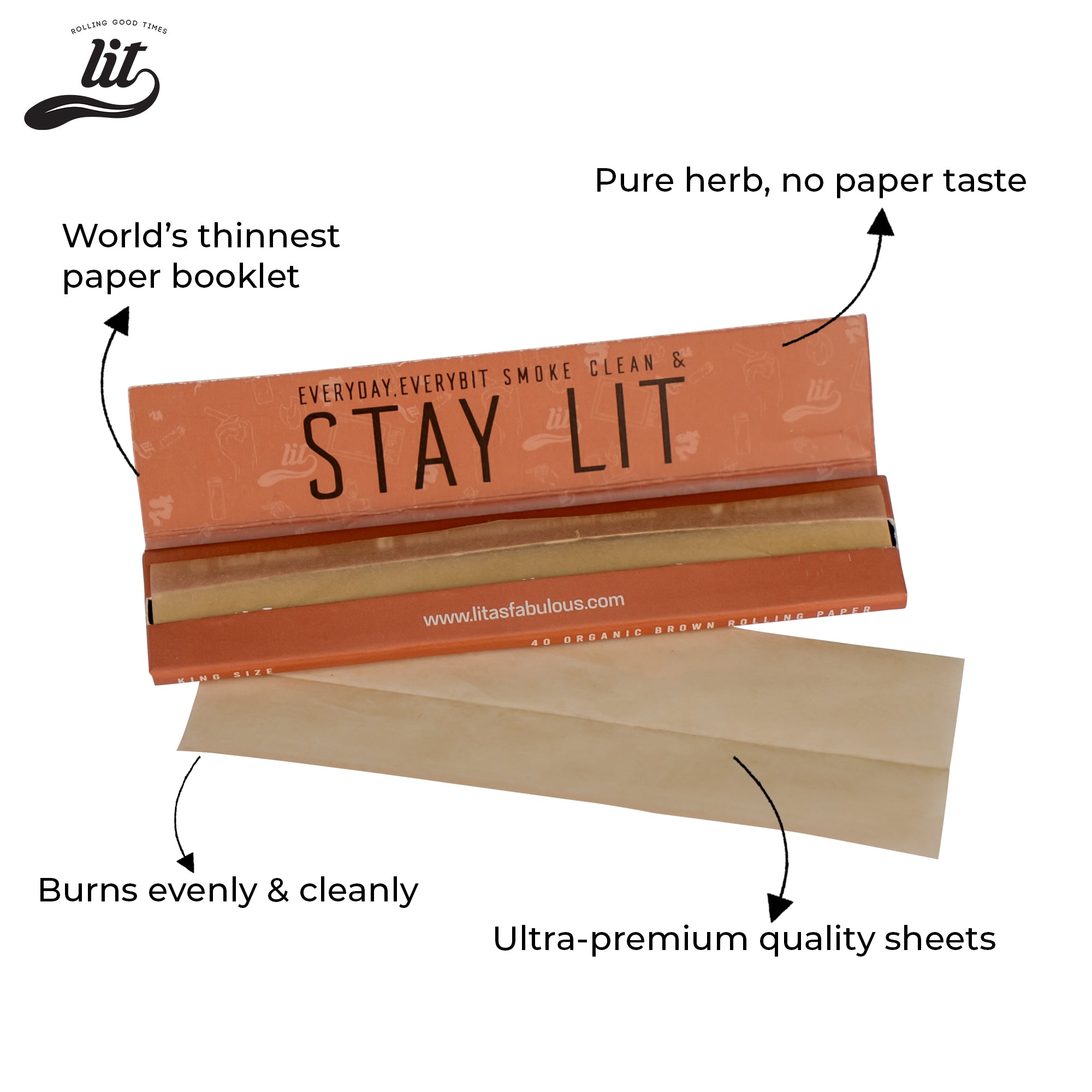 LIT THINS Booklet Each Pack 40 Rolling Paper Slim Rolling Paper(5 Booklets)