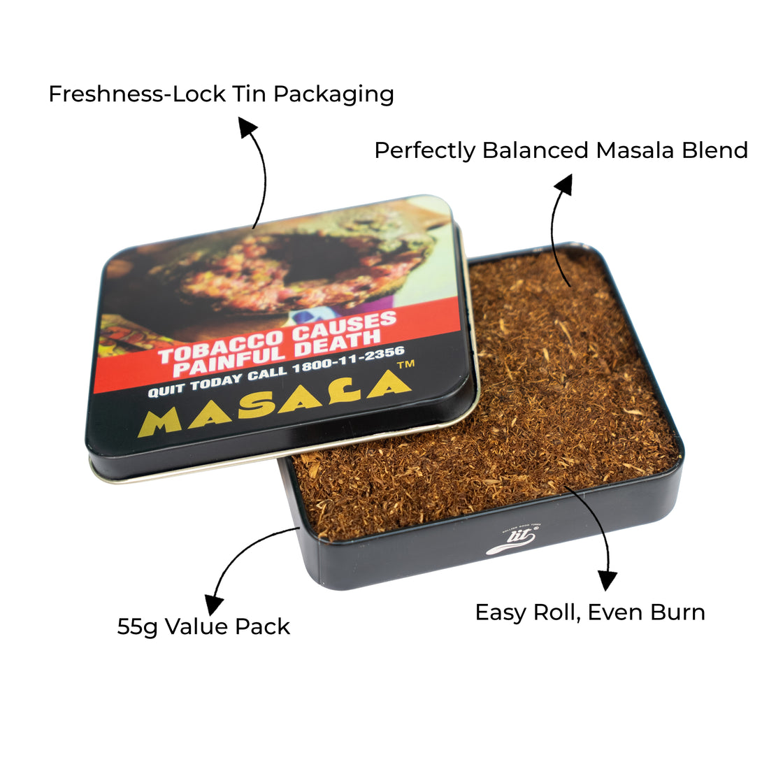 LIT Masala 55g tin of premium Virginia rolling tobacco
