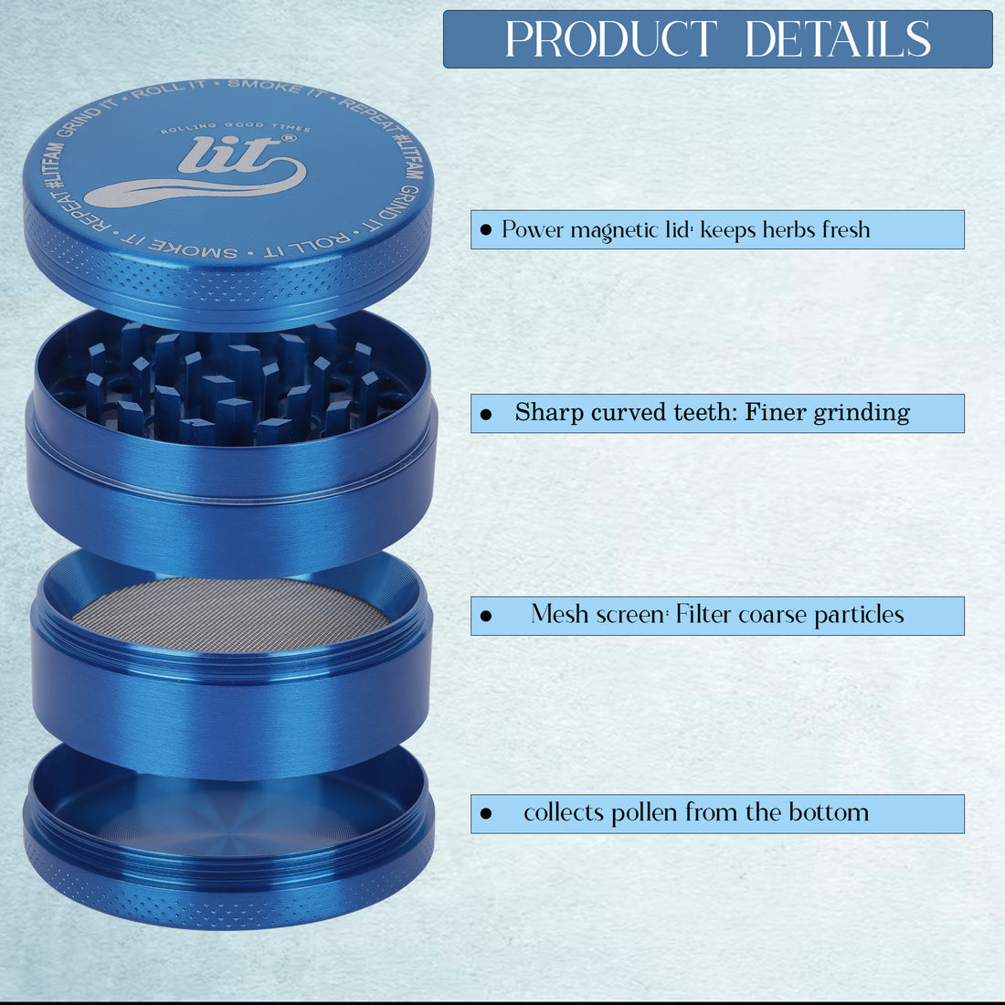 55MM BLUE METAL HERB GRINDER