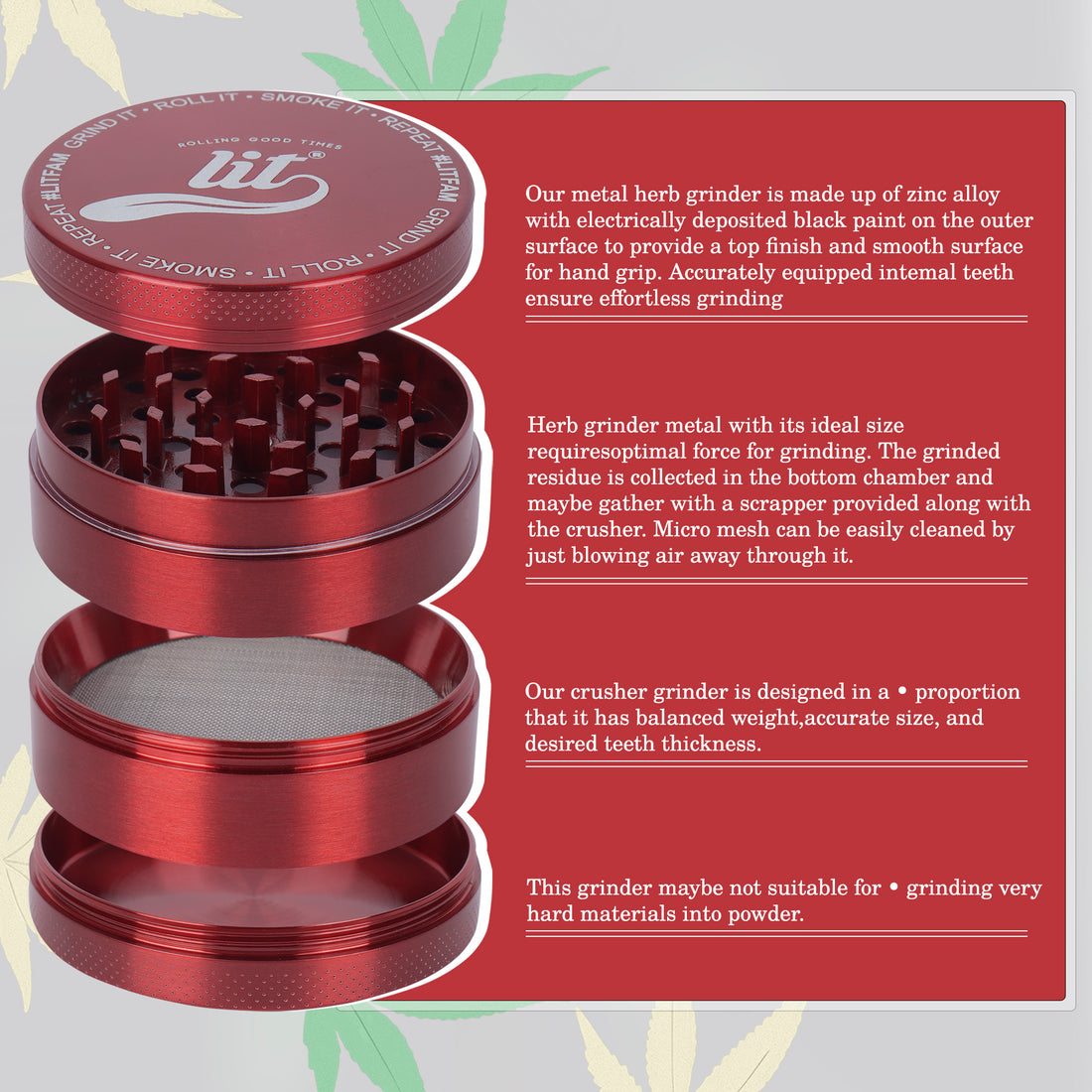 63MM RED METAL HERB GRINDER