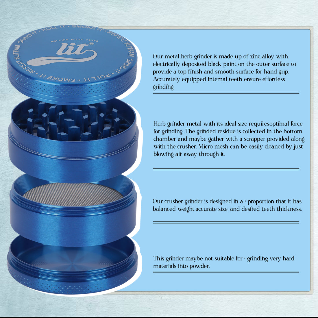 55MM BLUE METAL HERB GRINDER