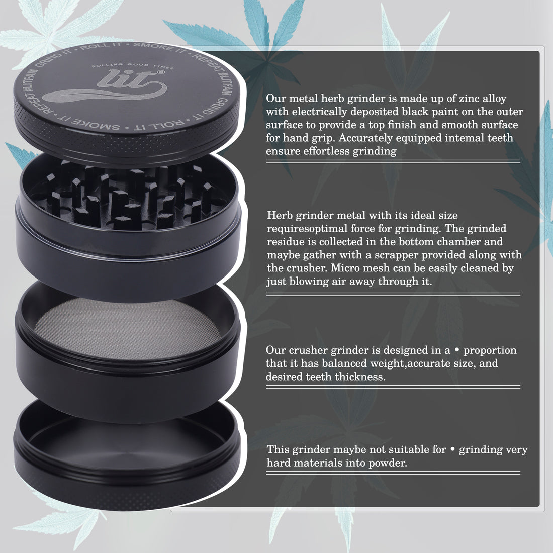 63MM BLACK METAL HERB GRINDER