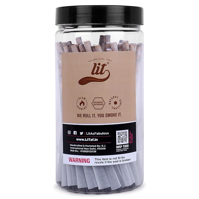 LIT THINS ORGANIC WHITE PRE-ROLLED CONES (109MM) KING SIZE (JAR OF 100 CONES)