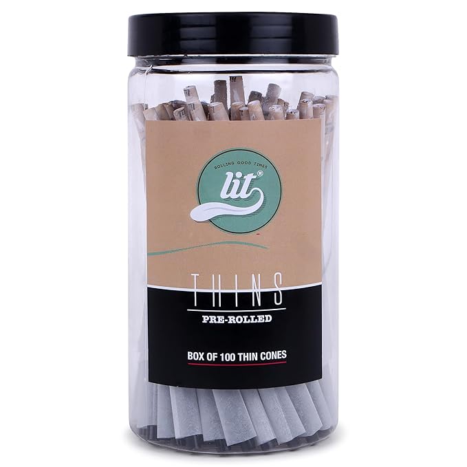 LIT THINS ORGANIC WHITE PRE-ROLLED CONES (109MM) KING SIZE (JAR OF 100 CONES)