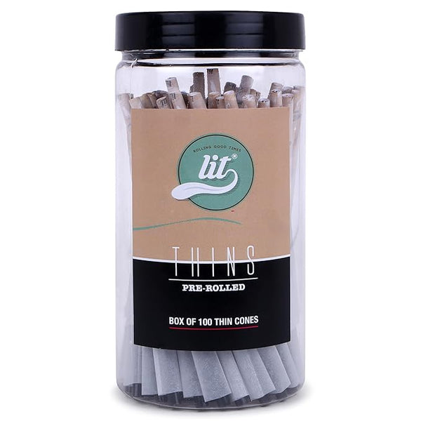 LIT Thins Organic white Pre-rolled Cones (109mm) King Size (Jar of 100 Cones)