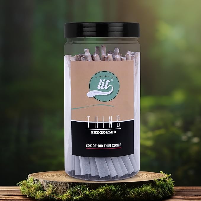 LIT THINS ORGANIC WHITE PRE-ROLLED CONES (109MM) KING SIZE (JAR OF 100 CONES)