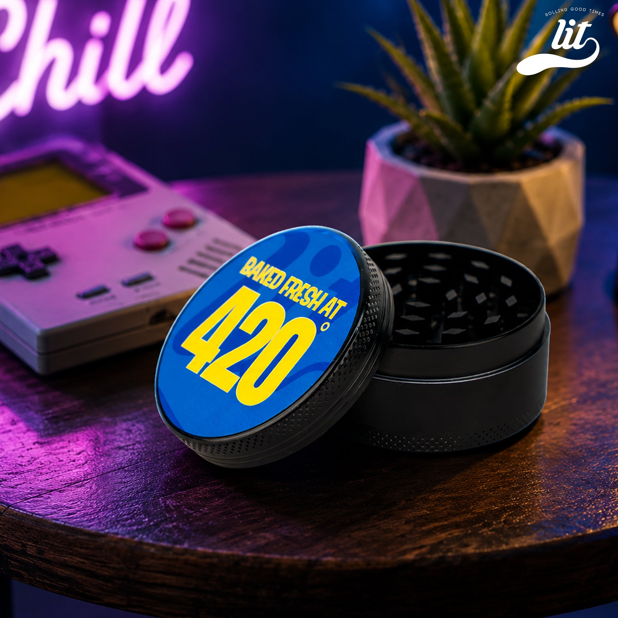LIT Baked Fresh AT 420 Premium Metallic Herb Grinder (50mm) Herb Grinder | Herb Crusher | LITAF Accessories Black