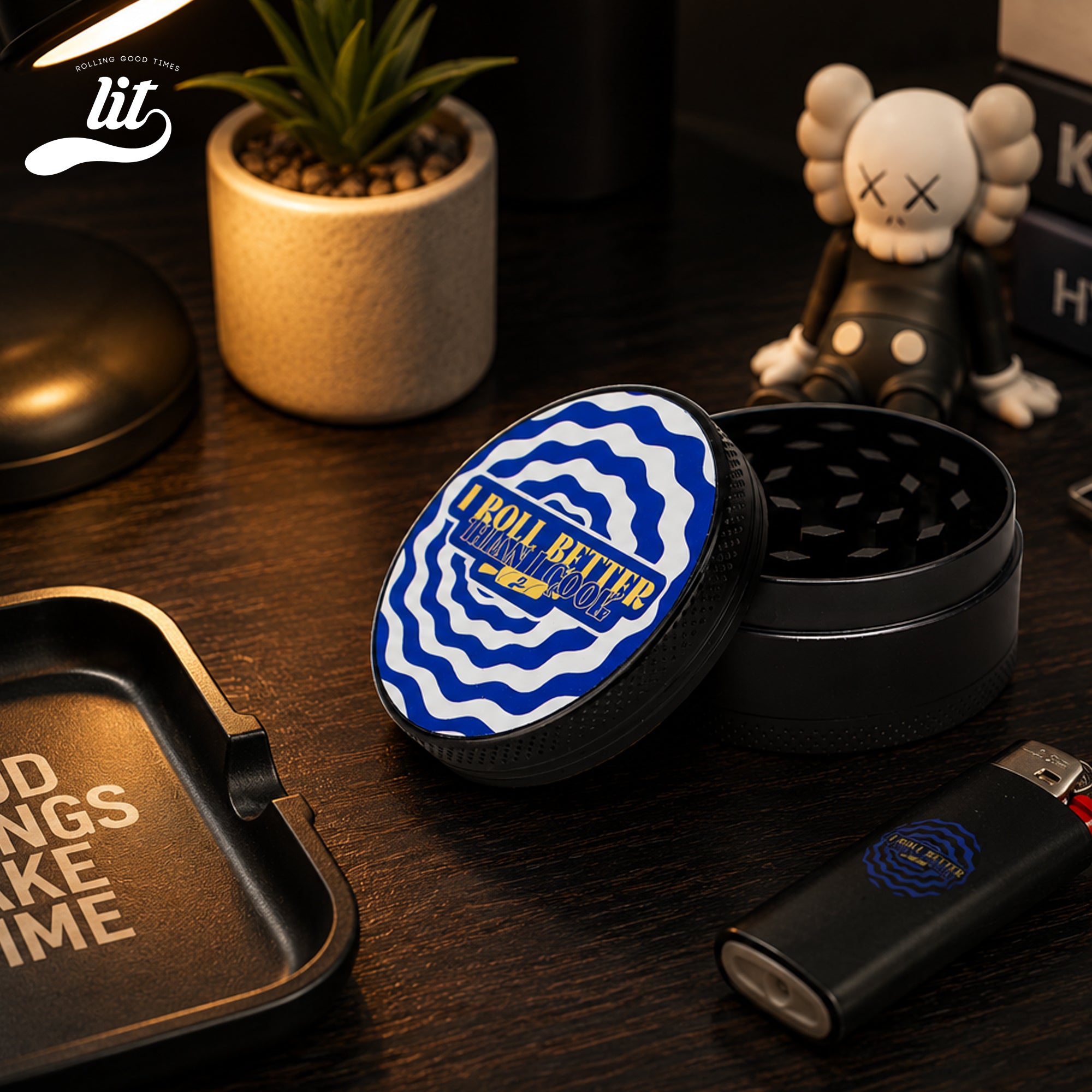 LIT I ROLL Better Than Cook Premium Metallic Herb Grinder (50mm) Herb Grinder | Herb Crusher | LITAF Accessories Black