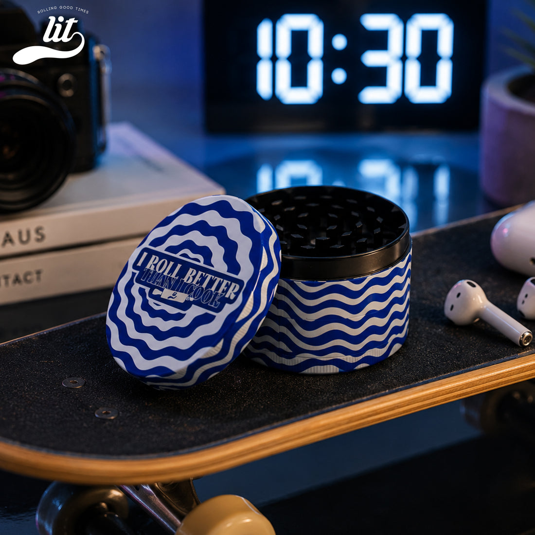 LIT I ROLL Better Than Cook Premium Metallic Herb Grinder (63mm) Herb Grinder | Herb Crusher | LITAF Accessories Blue & White
