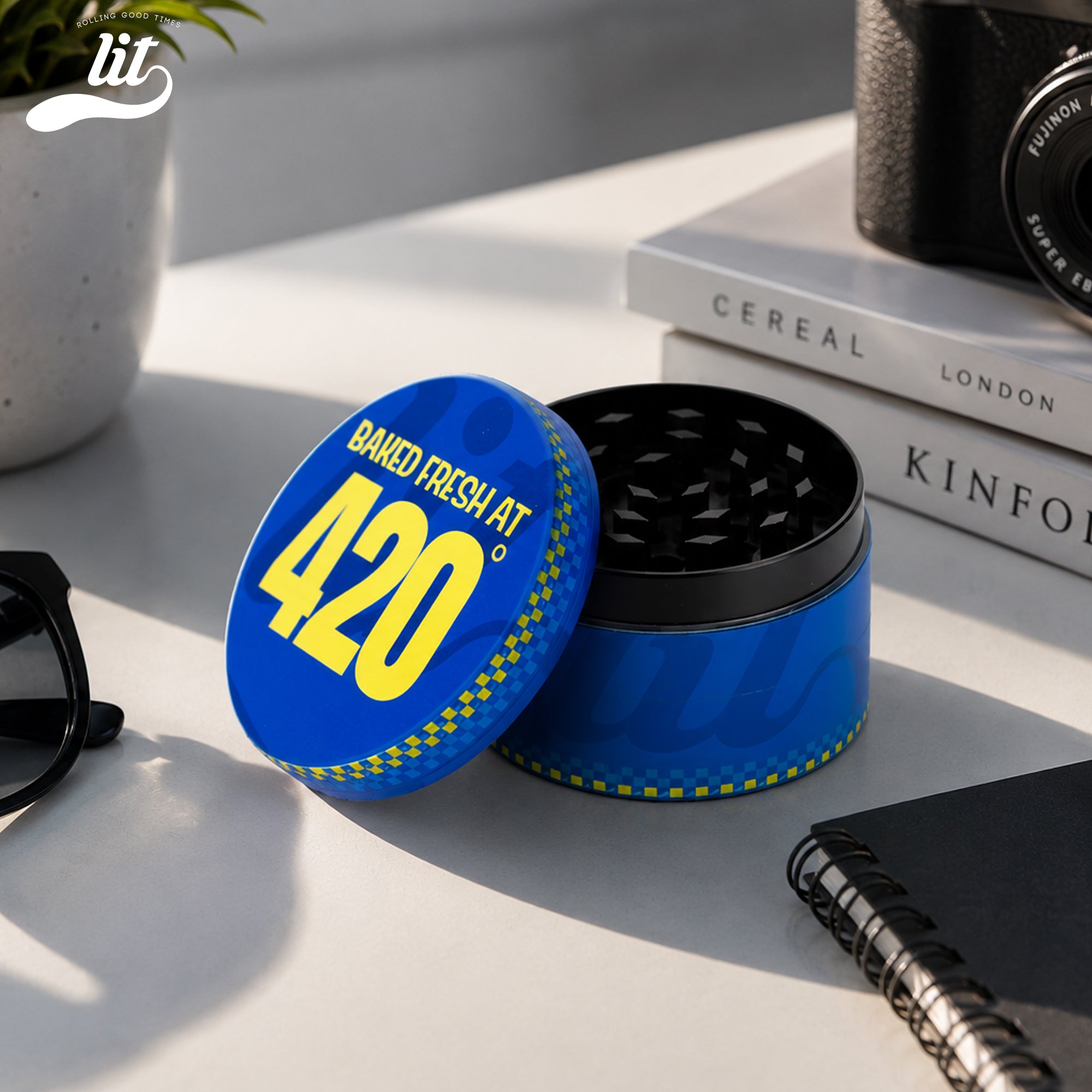 LIT Baked Fresh AT 420 Premium Metallic Herb Grinder (63mm) Herb Grinder | Herb Crusher | LITAF Accessories Blue