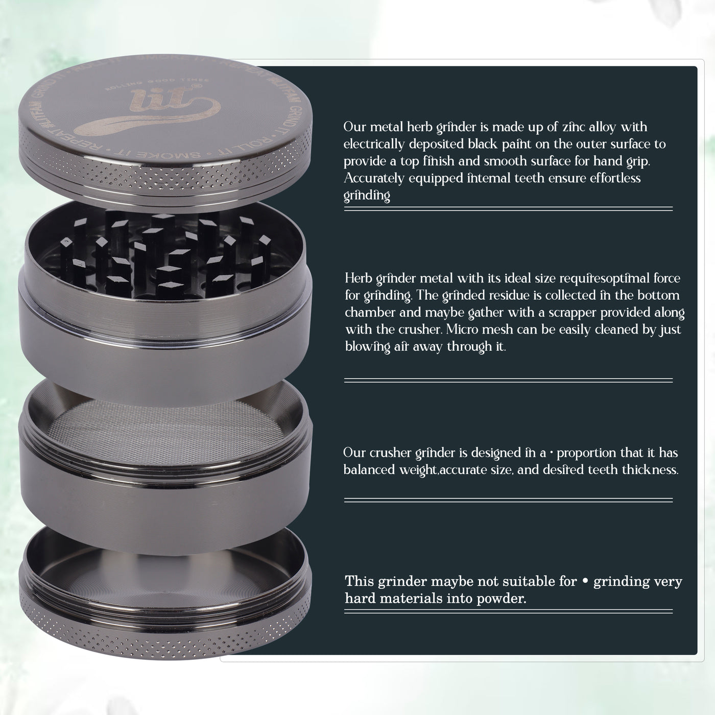 tobacco grinder sizes Herb 63mm 4-Layer Rainbow Metal Hand Muller Smoke Crusher 55MM GUN BLACK METAL HERB