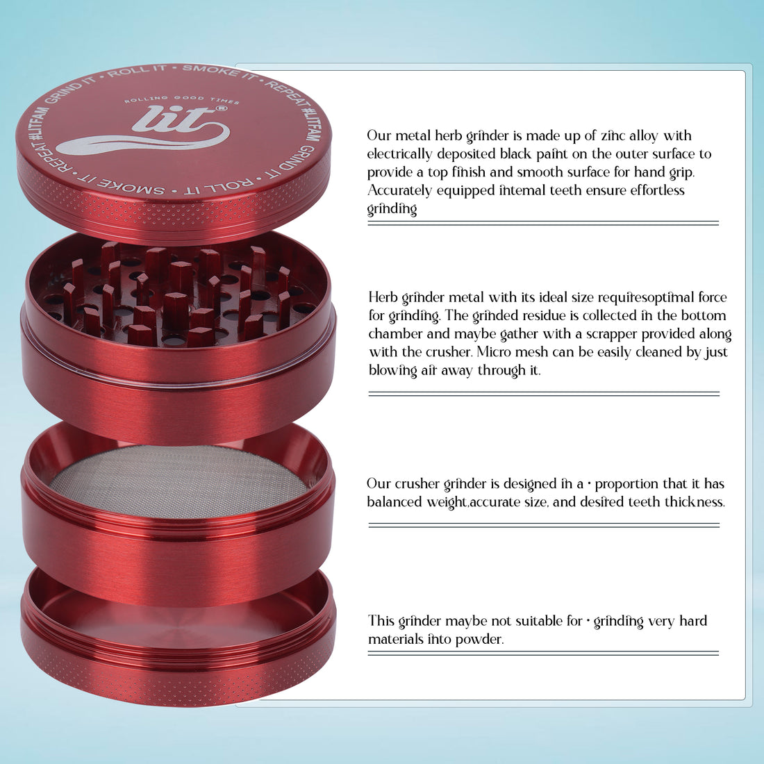 63MM RED METAL HERB GRINDER