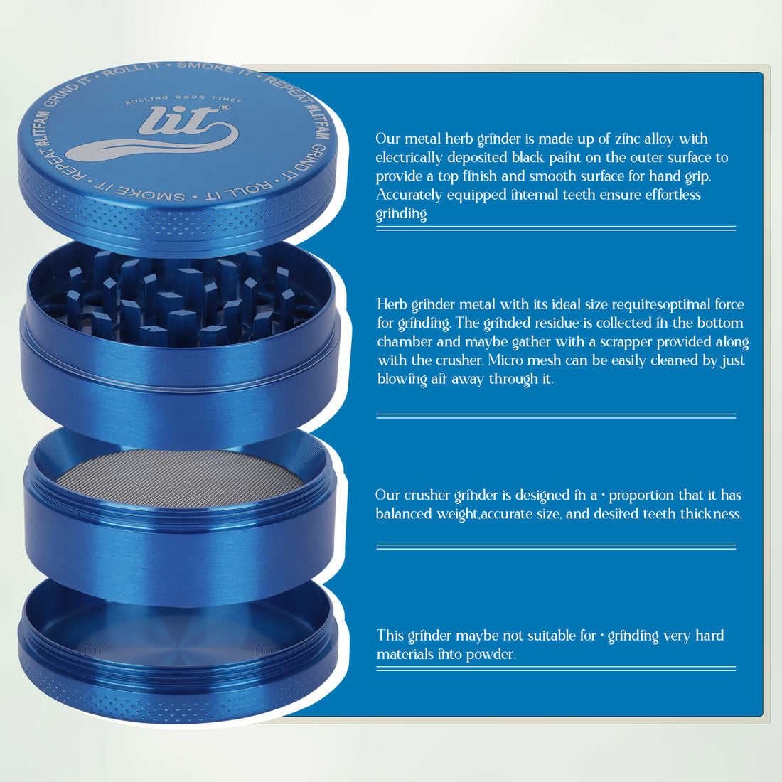 55MM BLUE METAL HERB GRINDER