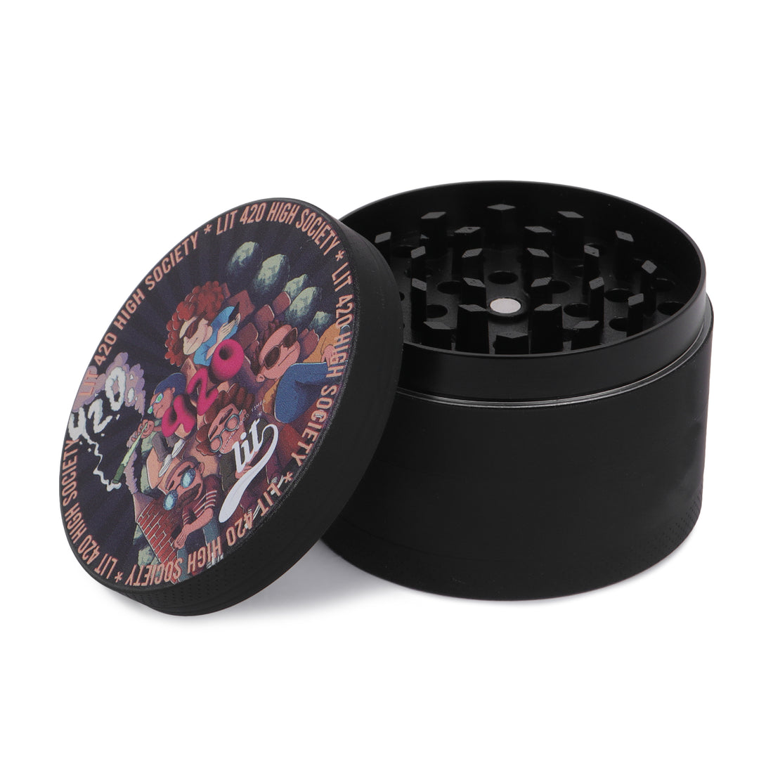 LIT HERB GRINDER WITH FILTER, LARGE 63MM, STAINLESS STEEL (BLACK)