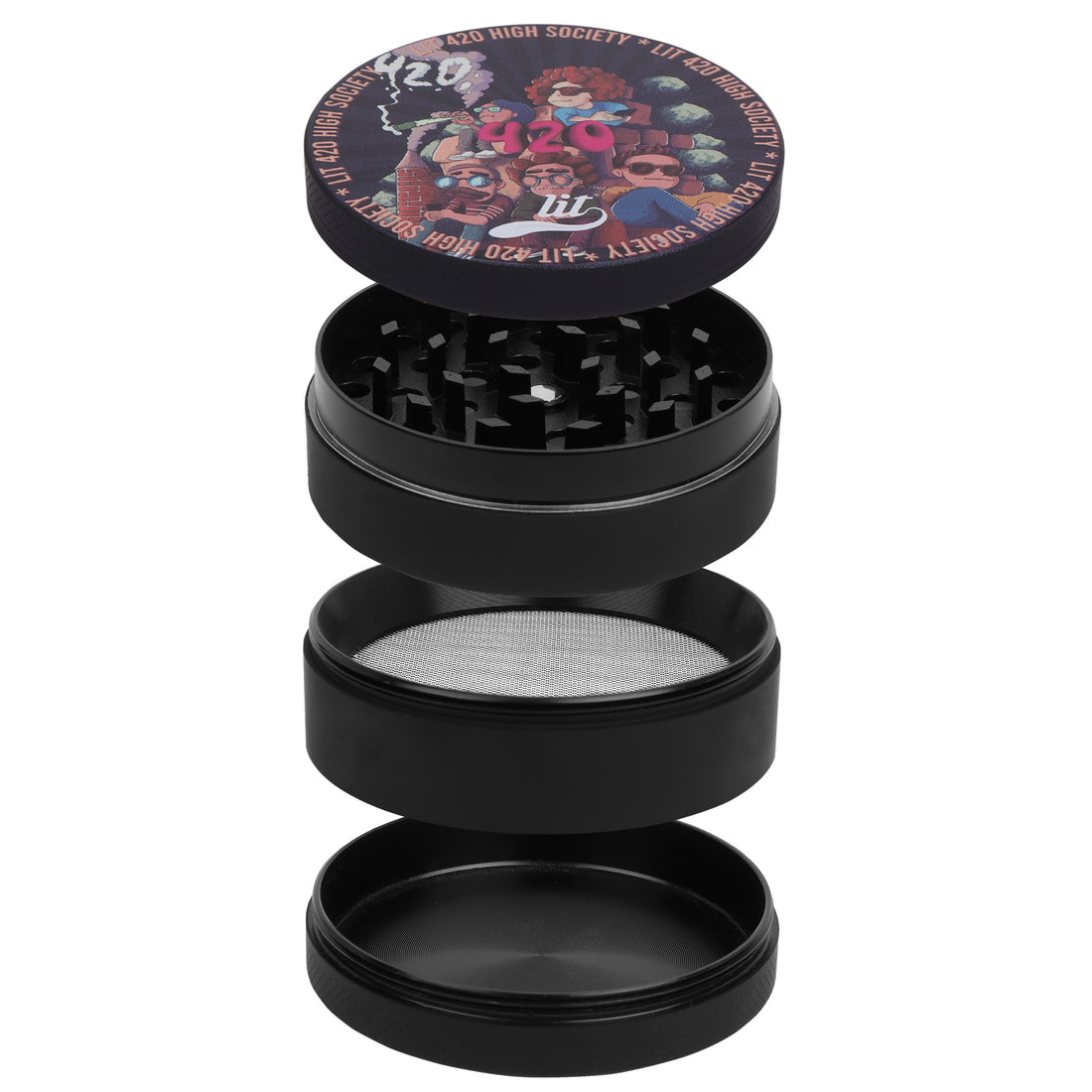 LIT HERB GRINDER WITH FILTER, LARGE 63MM, STAINLESS STEEL (BLACK)