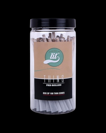 LIT THINS ORGANIC WHITE PRE-ROLLED CONES (109MM) KING SIZE (JAR OF 100 CONES)