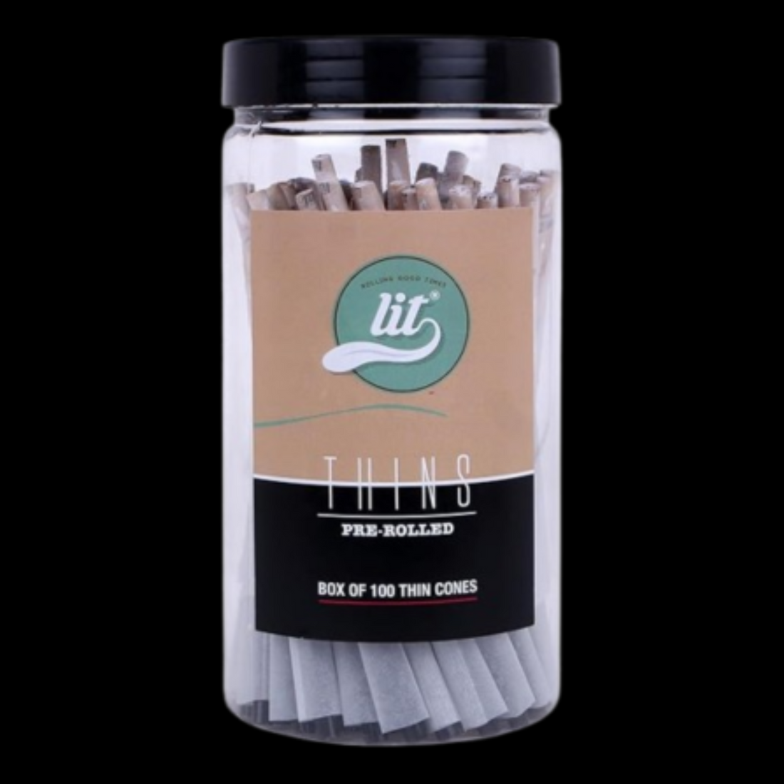 LIT THINS ORGANIC WHITE PRE-ROLLED CONES (109MM) KING SIZE (JAR OF 100 CONES)